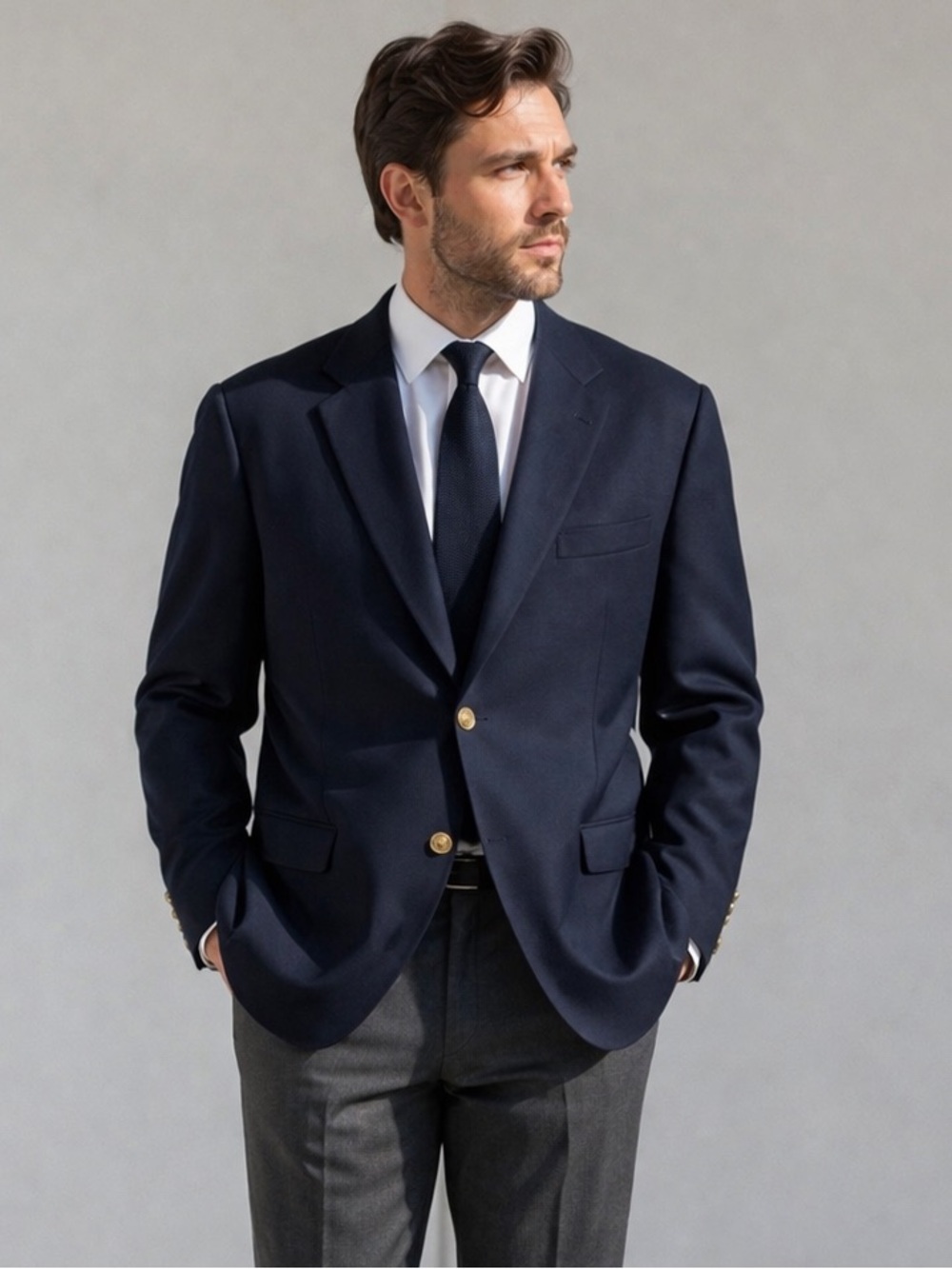 Lauren Ralph Lauren Men's 44R Wool Navy Blazer‎ Flap Pocket Gold Buttons Preppy